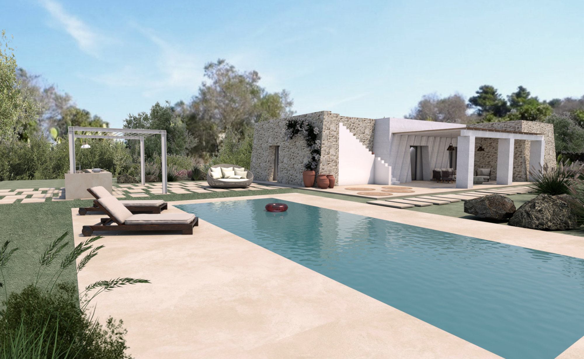 Villa in stile Salento e piscina da realizzare, con Lamione in pietra, a Pescoluse - Salve